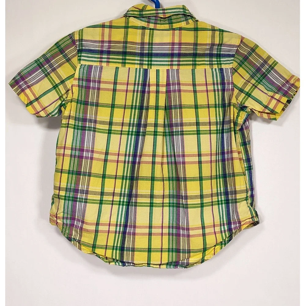 Ralph Lauren Kids Yellow‎ Plaid Short Sleeve Button Down Shirt 12M Cotton Pony